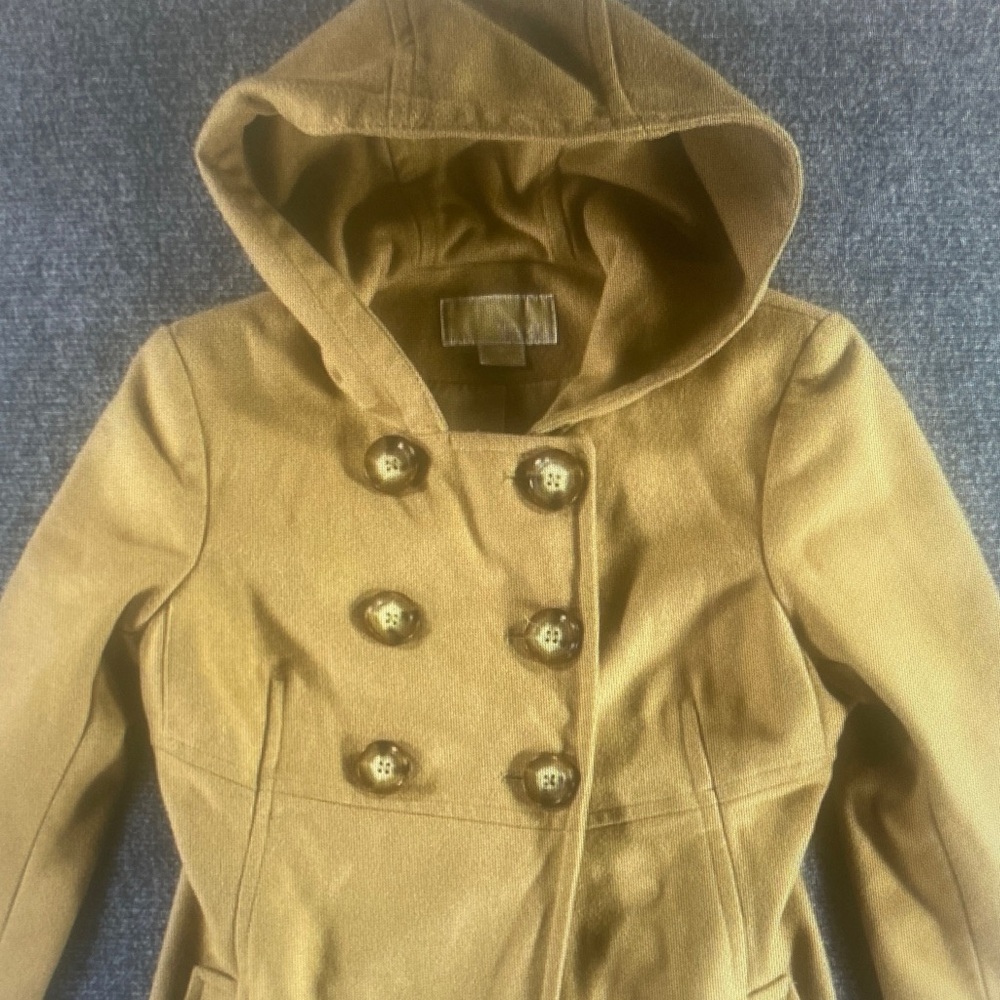Michael Michael Kors Camel Tan Hooded Double Breasted Wool Blend Peacoat Size 4
